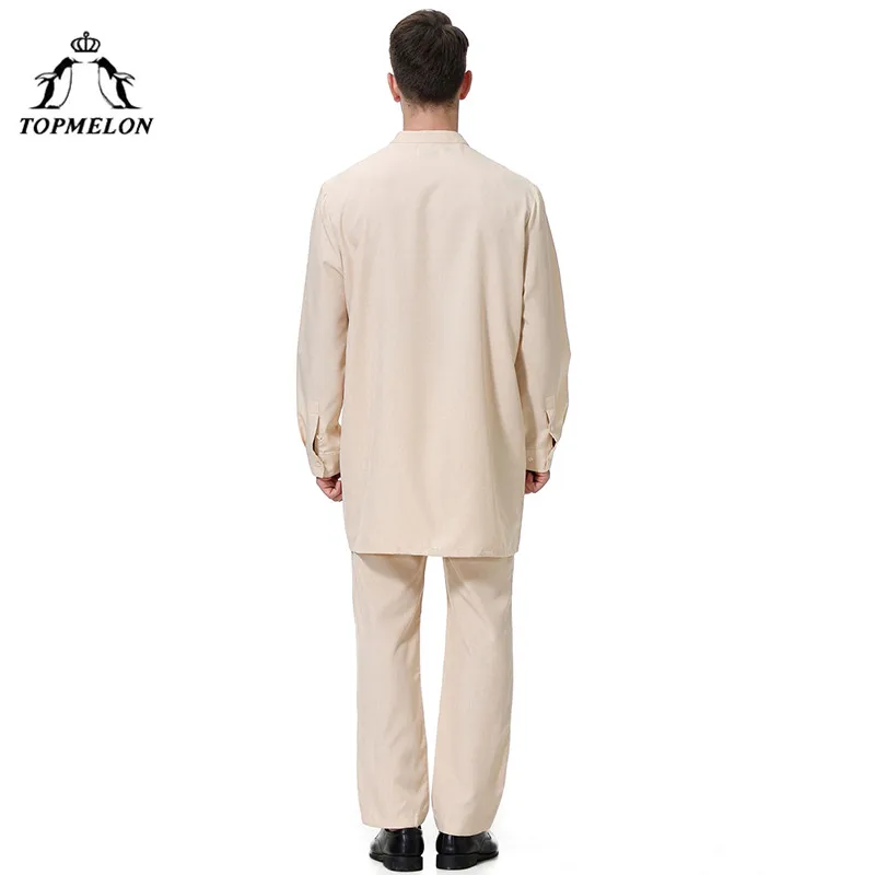 TOPMELON Qatar Kurta Арабский мусульманский ислам комплект одежды мужские juba thebe топы и брюки S-3XL размера плюс новая модная одежда
