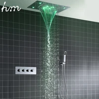 hm shower system double waterfall rainfall large ceiling led rain shower head recessed automatic color change thermostatic tap