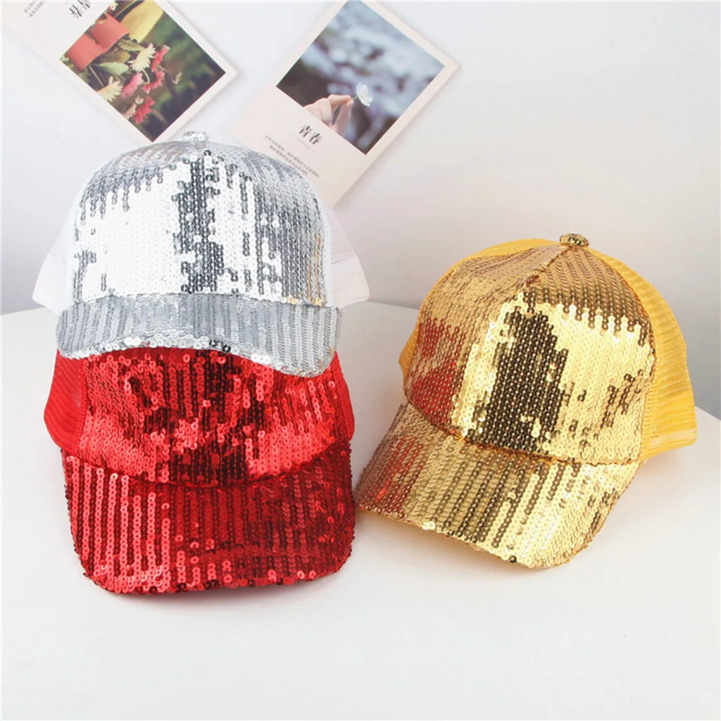 Модная летняя детская шапка с пайетками для мальчиков и девочек однотонная