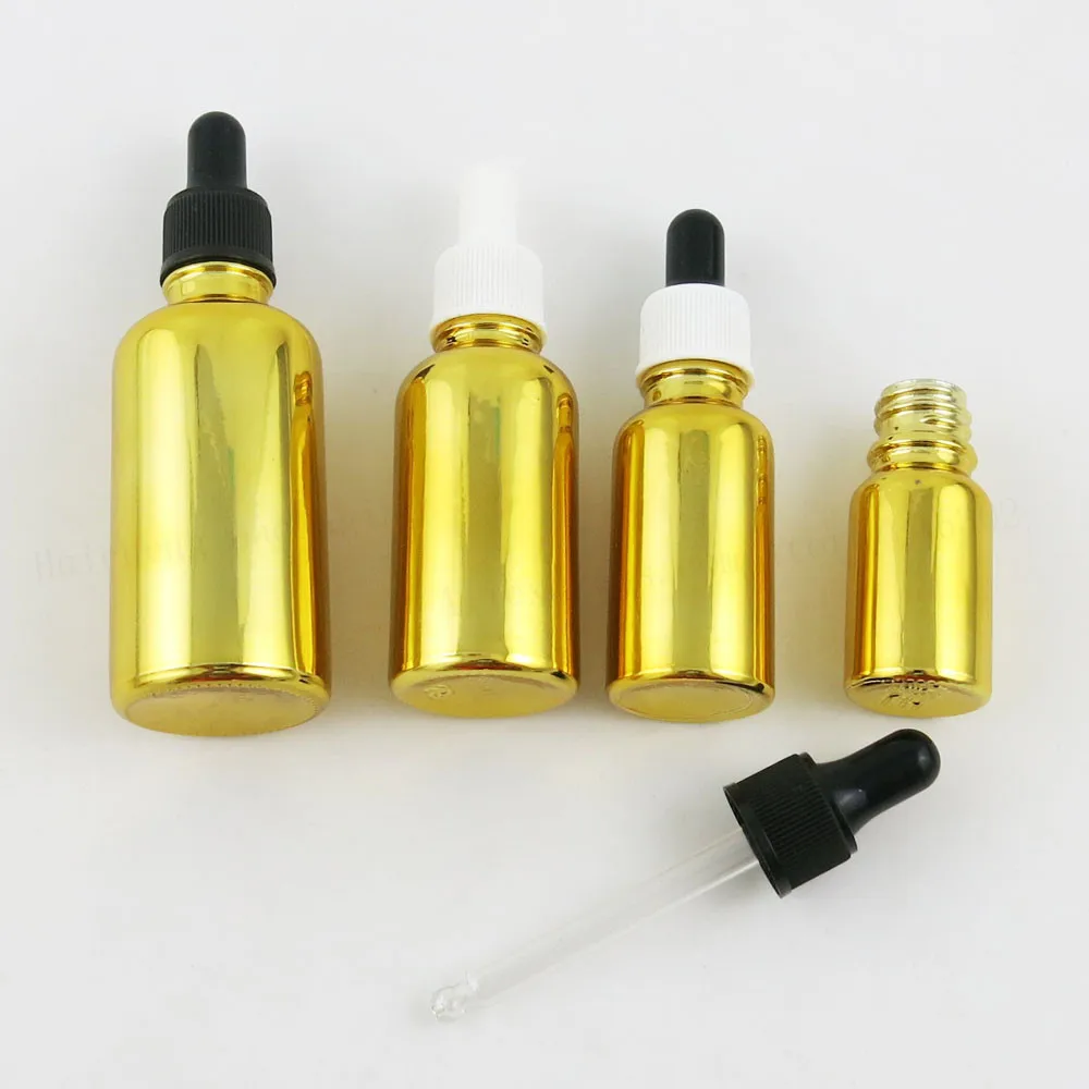 

12 x 30ml Refillable Gold glass essential oil bottle with dropper 1oz 5ml 10ml 20ml 50ml 100ml glass essential oil containe