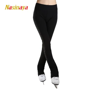 Штаны для фигурного катания длинные брюки для девочек женские тренировочные соревнования катания на коньках теплые флисовые черные стразы