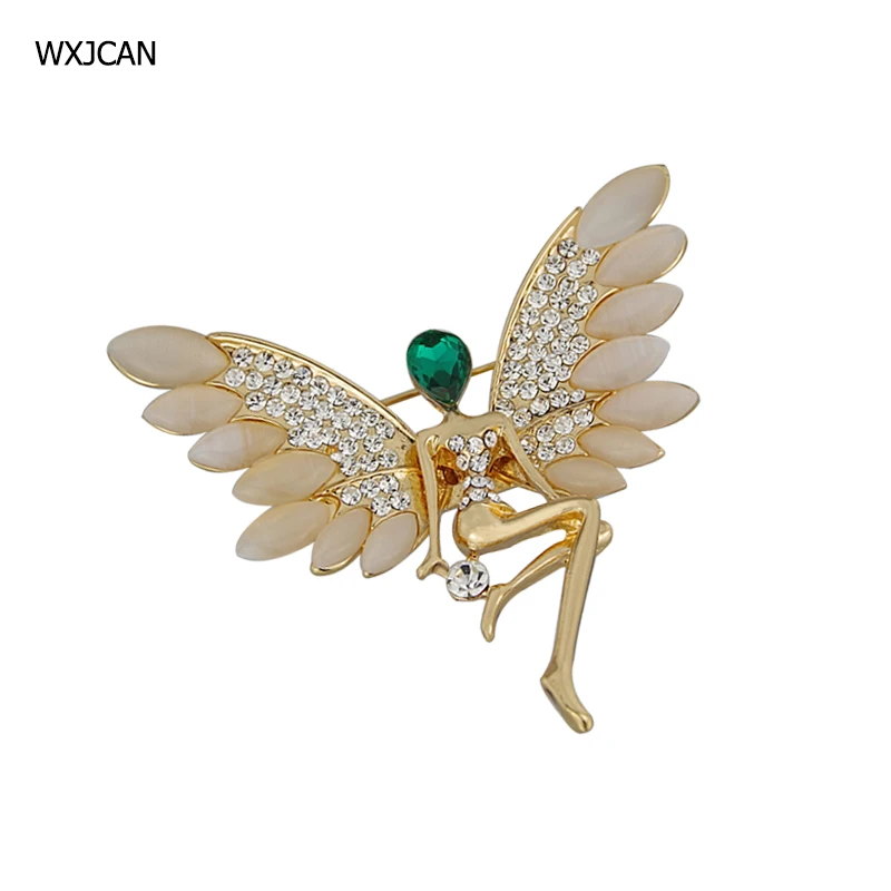 WXJCAN angel girl роскошные большие броши опал стразы крылья и Кристальное стекло голова