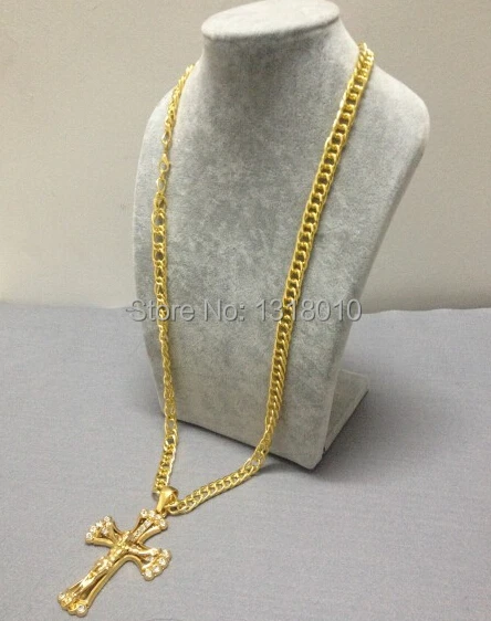 Новый Золотой Крест Иисуса Iced Out распятие горный хрусталь кулон хип хоп звено