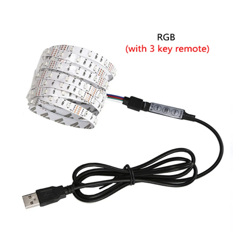 RGB With 3Keys 5 в USB СВЕТОДИОДНЫЙ светильник Tira светодиодный RGB/белый/теплый белый HD ТВ Настольный ПК экран подсветка и косой светильник ing 1 м 2 м 3 м 4 м 5 м - Испускаемый цвет: RGB With 3Keys