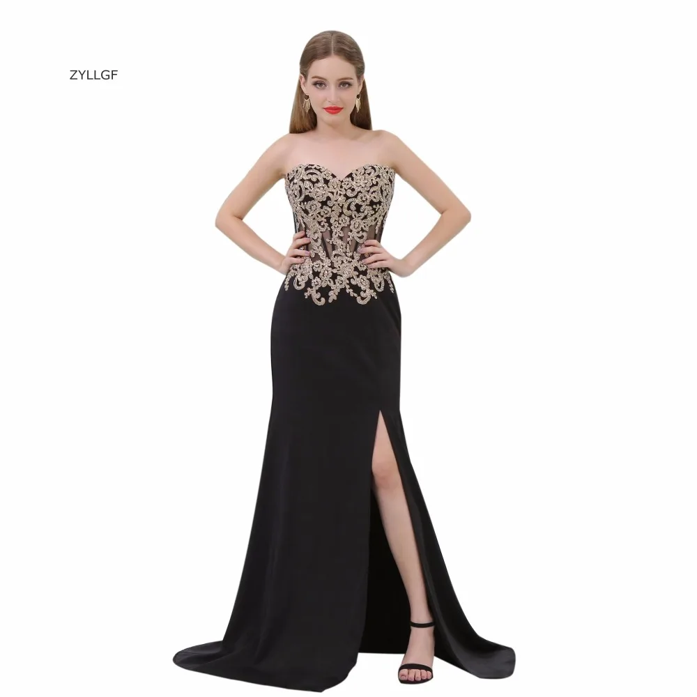 ZYLLGF сексуальное черное платье подружки невесты милое с высоким разрезом Vestidos Para