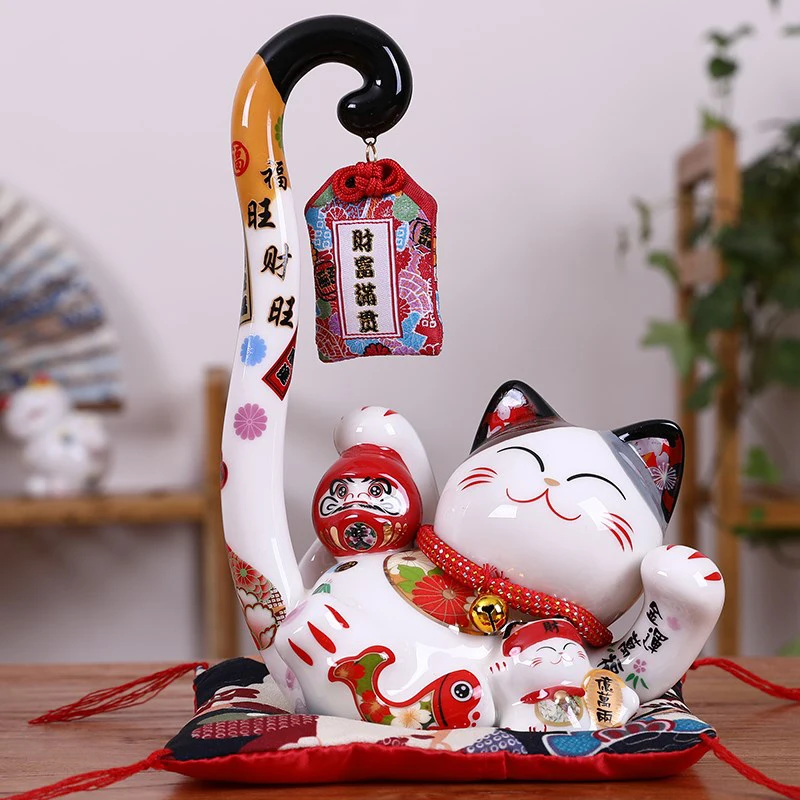 Творческая кошка с длинным хвостом Керамика Lucky Cat Копилка открытие магазина