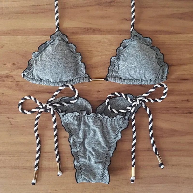 Бикини 2018 серый бюстгальтер купальник женский Maillot De Bain Femme бикини с кисточками