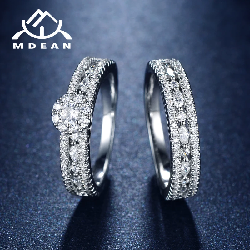 Mdean белого золота Цвет кольца для Для женщин очаровательные свадебные ясно AAA