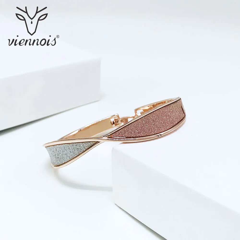 Viennois браслет и браслеты для женщин Блестящий Матовый браслет из розового золота модные свадебные ювелирные изделия - Окраска металла: Rose Gold Color