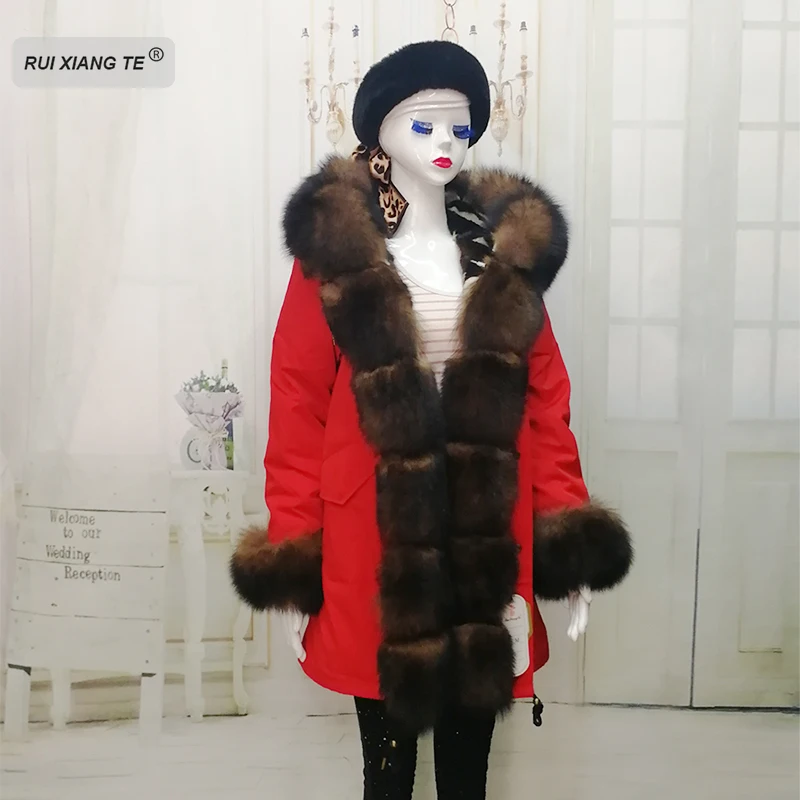 

New brand women real fur coat natural fox liner mink fur parka with fluffy fox collar winter real fur jacket new trend fur coat