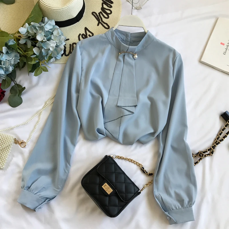 Шифоновая женская блузка с длинным рукавом элегантная повседневная офисная