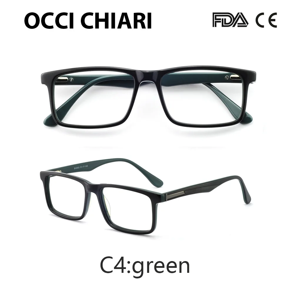 C4 green OCCI CHIARI, мужские очки, оправа, очки, oculos de grau gafas, ацетат, прозрачные линзы, оптическая близорукость, очки по рецепту, W-CAPUA - Цвет оправы: C4 green