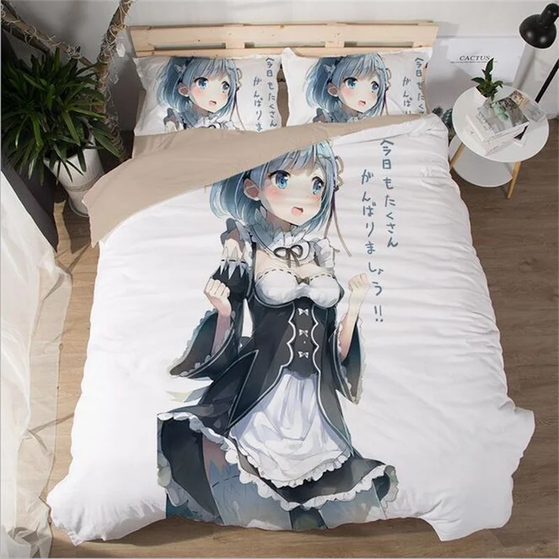 Постельное белье Rem Re Zero с японским аниме девушкой пододеяльник 140x210 180x210 220*240