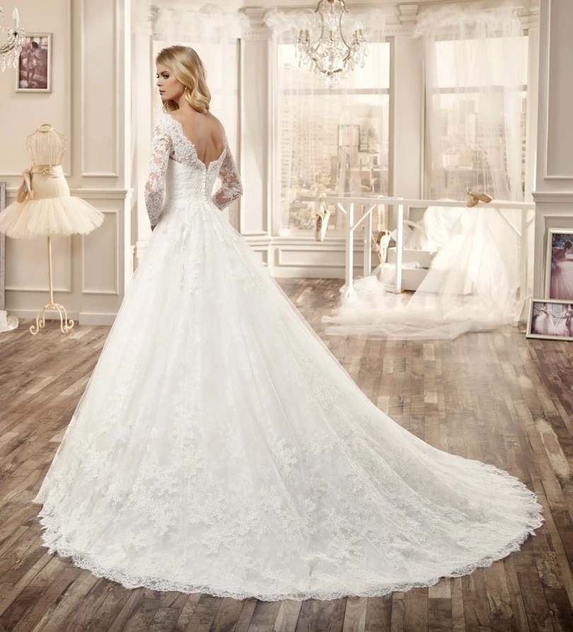 Vestido Де Casamento 2017 Сшитое Белый/Слоновая Кость Тюль Аппликации Кристалл Семь Рукав