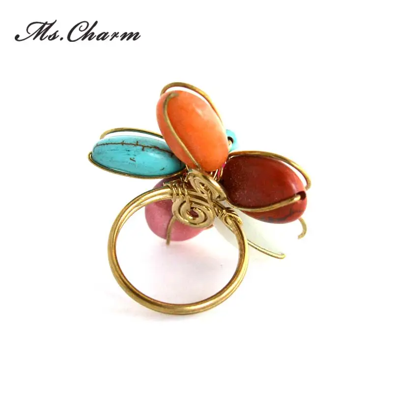 Трендовые стили Натуральный камень цветок кольцо Модные украшения галерея