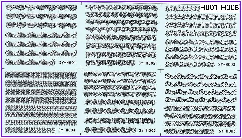 

6 PACKS / LOT NAIL ART WATER TRANSFERS STICKERS NAIL DECALS BLACK LACE FLOWER H001-H006