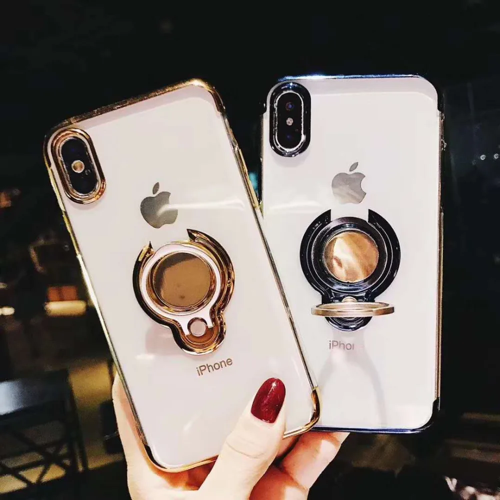 For OPPO K1 R17 Pro Case Slim Soft TPU Plating 360 Ring Stand Back Cover for VIVO X20 Plus X21 Y69 Support Car Magnetic Holder |