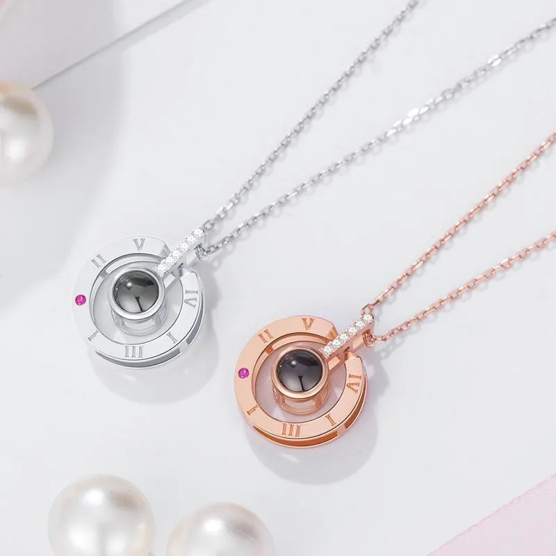 100% Silver 925 Heart Necklace I LOVE YOU in 100 Languages Light projection Wedding Pendant | Украшения и аксессуары