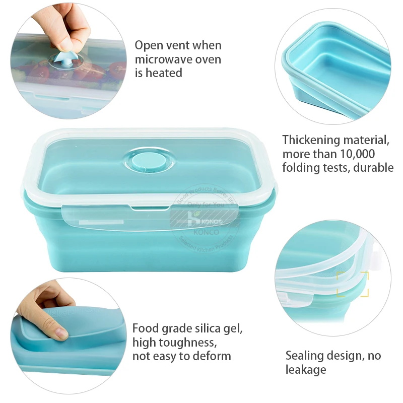 KONCO силиконовый Ланч бокс портативный складной контейнер для хранения еды