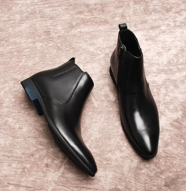 QYFCIOUFU Fashionable Genuine Leather Chelsea Boots For Men Pointed Toe Zipper Flat Handmade Italian Brand Mens Dress Boots