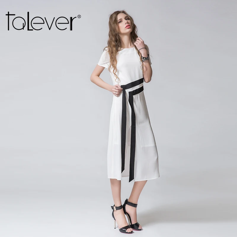 Лето 2017 г. платье Женщины О образным вырезом короткий рукав элегантный разрез