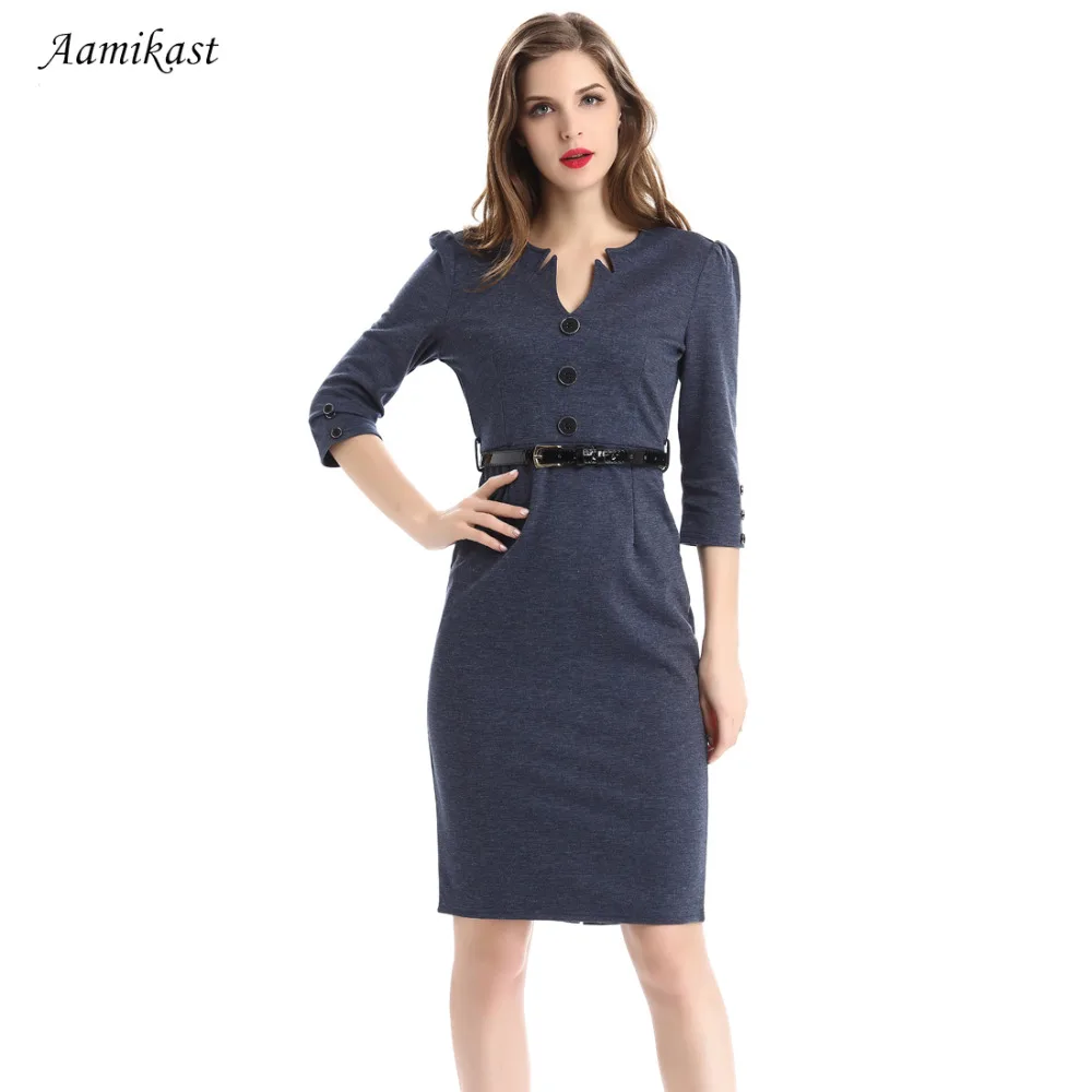 Женские платья новая мода v образный вырез рукав три четверти с поясом и пряжкой