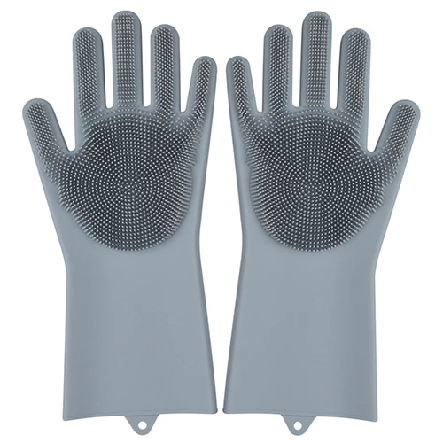 GRAY 1 пара перчаток для мытья посуды силиконовые перчатки для мытья посуды кухонные силиконовые чистящие бытовые инструменты для чистки автомобиля щетка перчатка для домашних животных - Цвет: GRAY