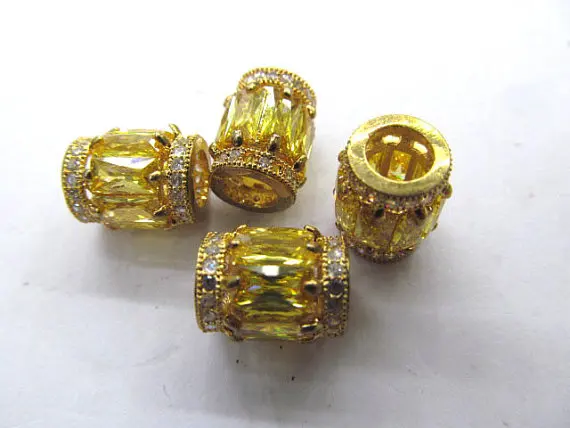 

free ship--AAA grade 10x14mm 12pcs pave metal spacer & cubic zirconia crystal rice egg barrel drum golden jewelry beads