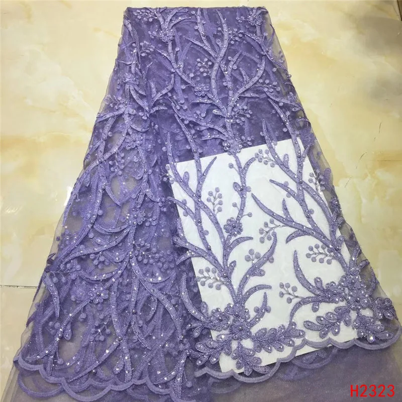

HFX 2019 newest African tulle lace fabric blue French net embroidery mesh lace fabric with sequins beads H2323