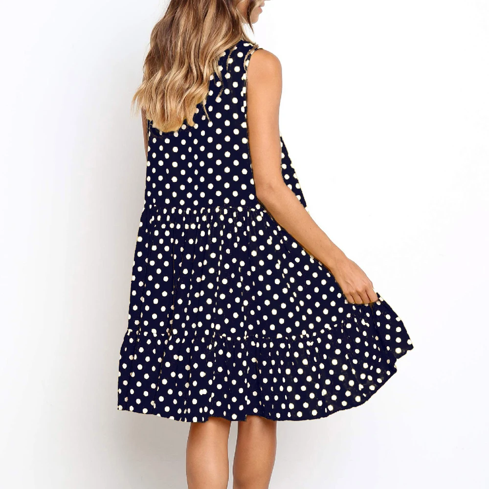 Для женщин Весна Aummer новые свободные шить большие качели в горошек без рукавов