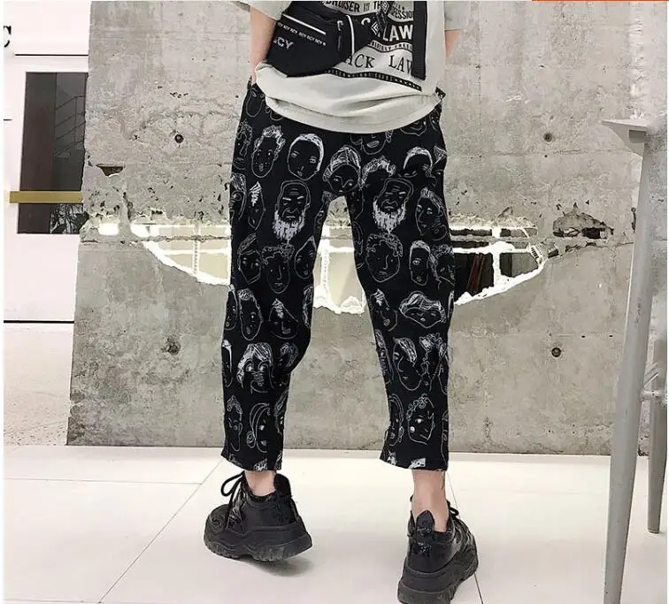 M-xl! Летние Новые мужские Свободные повседневные штаны с персональным принтом из мультфильмов, Мужские Молодежные штаны-шаровары в стиле хип-хоп, девять штанов