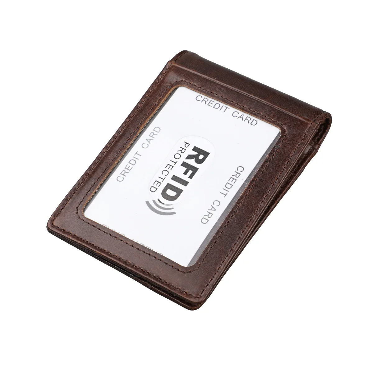 Coffee BONAMIE, мужской, женский, натуральная кожа, зажимы для денег, RFID, тонкий, двойной, мужской кошелек, бумажник, зажим для денег, женский зажим для денег, чехол - Цвет: Coffee