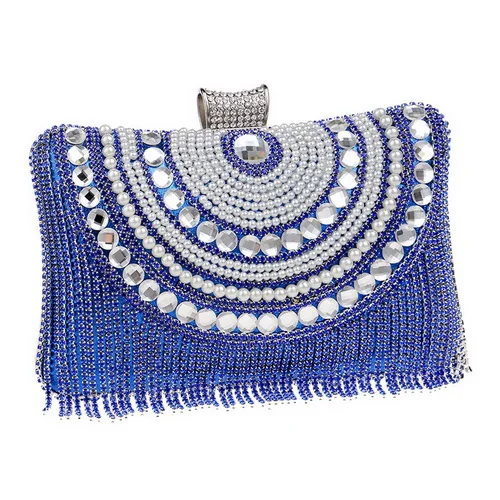 YM1074blue Стразы кисточкой сцепления алмазы бисером металла Вечерние сумки цепи плеча Кошелек Вечерние сумки для свадьбы сумку - Цвет: YM1074blue