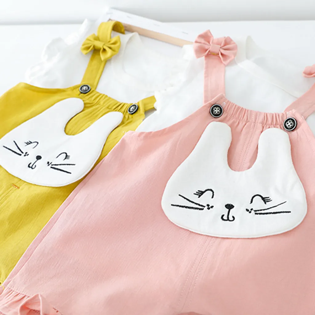Toddler Baby Kids Girls Sleeveless Tops Rabbit Bunny Overall Pants Outfits 2019 NEW Drop Shipping | Детская одежда и обувь
