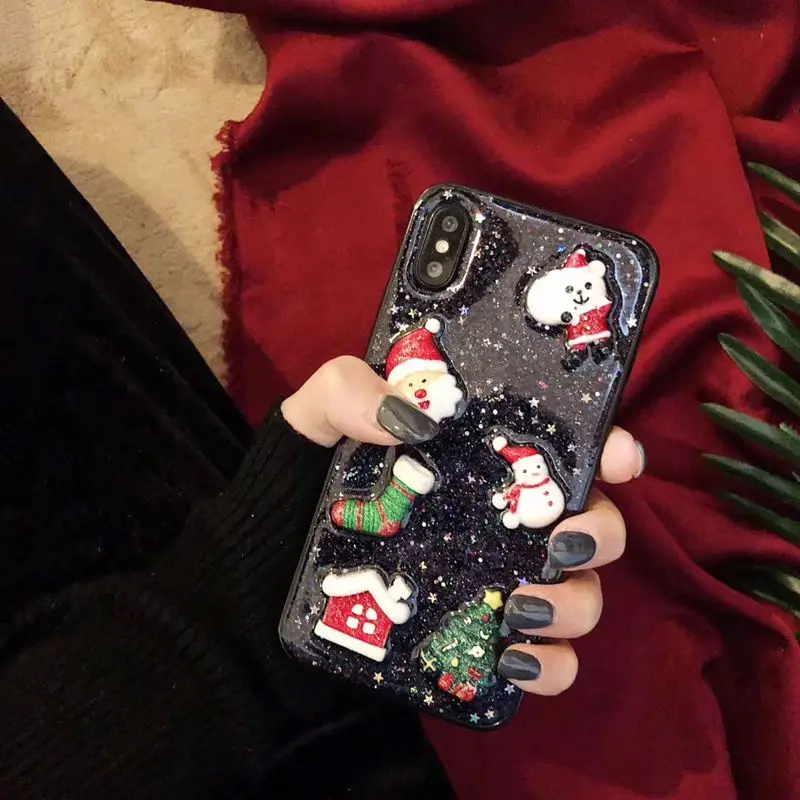 3D Милый Рождественский узор Чехол для iphone 6 6S Plus 7 8 плюс X 10 Bling мягкий тонкий чехол
