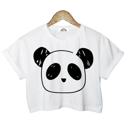 Женский короткий топ с принтом панды и медведя летняя футболка сексуальный