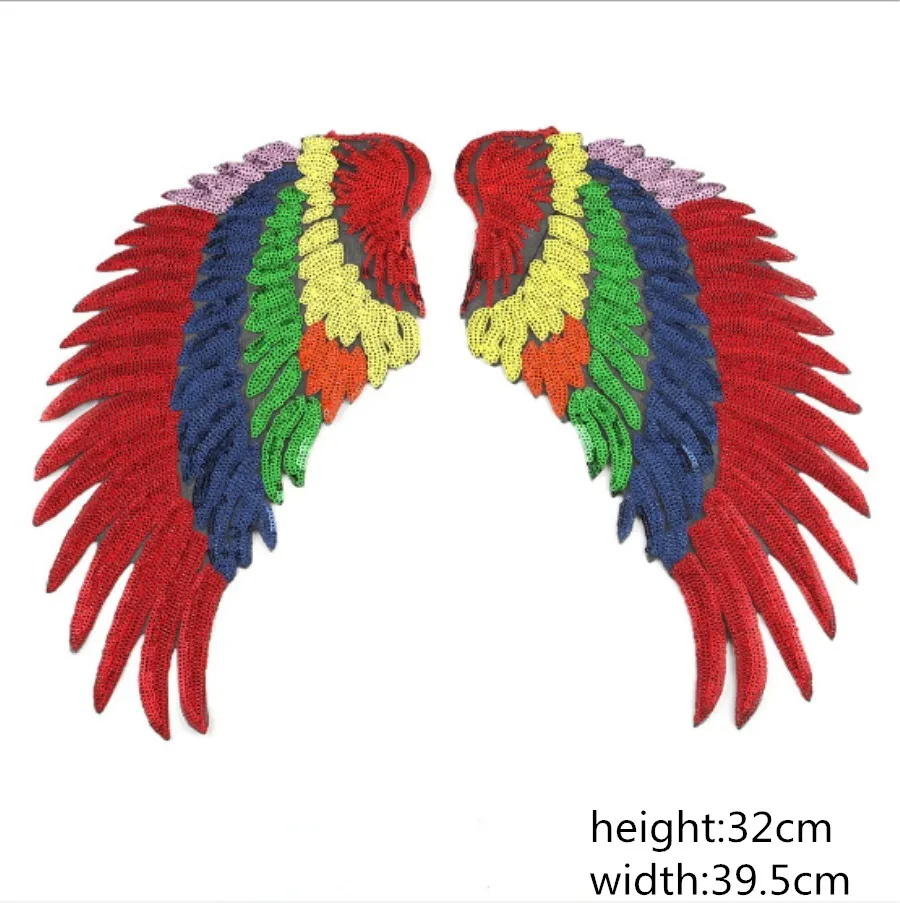 1 Pair Fashion Big 7 Multicolored Wings Sequins patch DIY patches Appliques for clothes Sew-on embroidered | Дом и сад