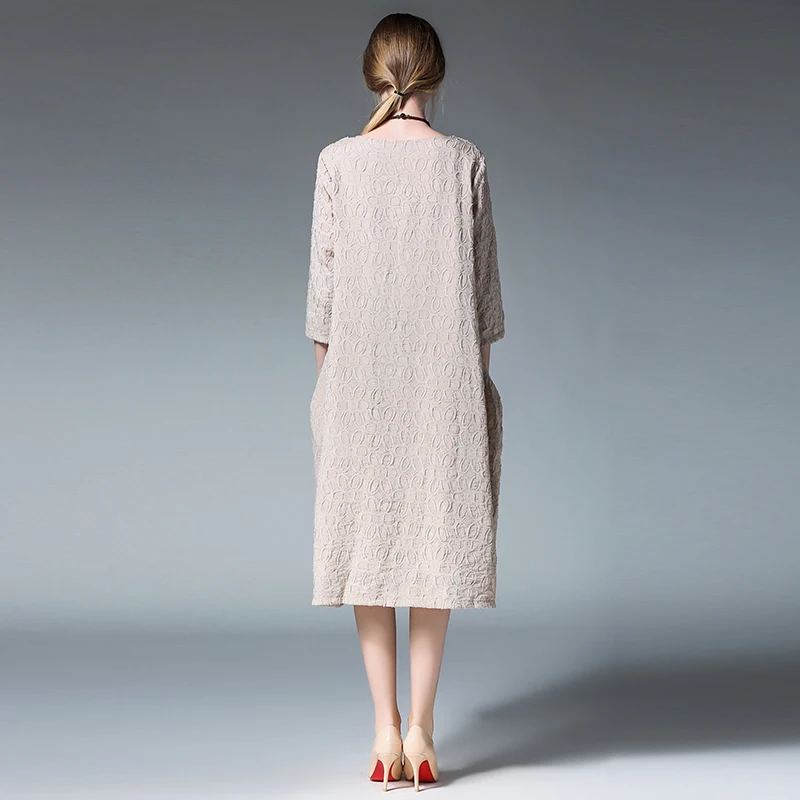 Плюс Размер Старинные Женщин Dress Casual Мода Весна Лето Стиль Высокое Качество Синий