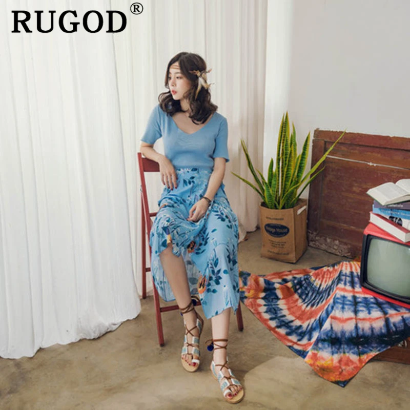 Женская длинная шифоновая юбка RUGOD элегантная на шнуровке с цветочным принтом