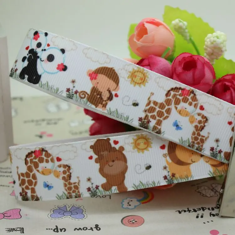 7/8 ''Бесплатная доставка панда волк животные печатная корсажная лента бант