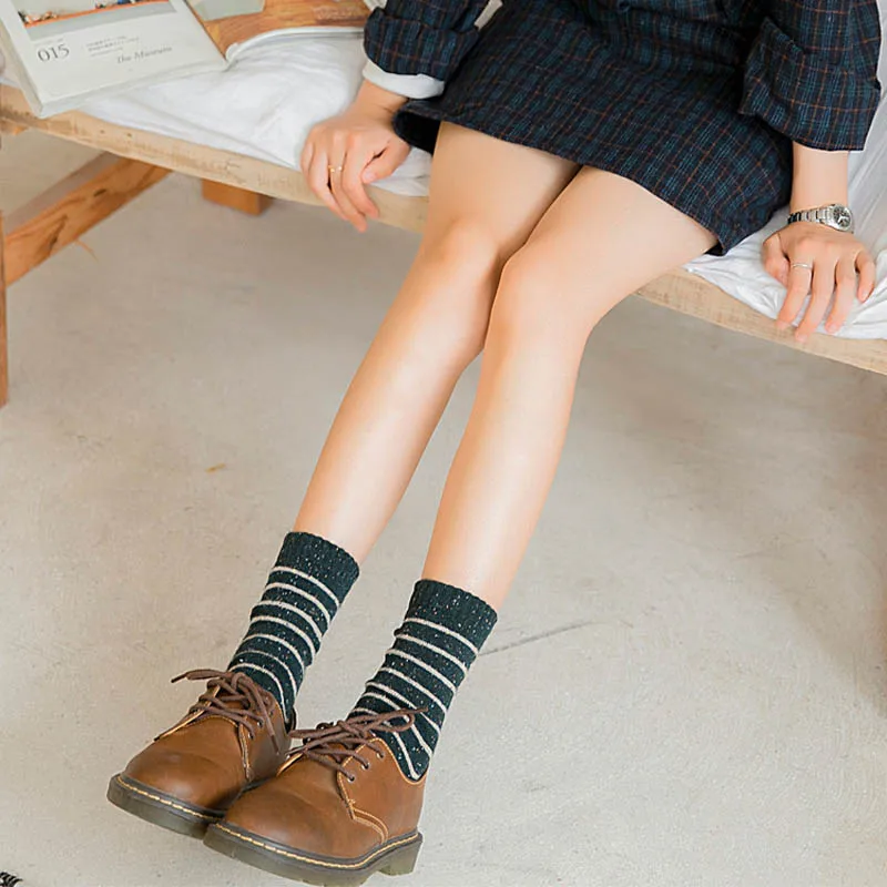 

10Pairs New Fashion Autumn Blended Wool Short Socks Women Harajuku Cute Stripe Cotton Socks Hipster Ankle Sock Winter Sox Female