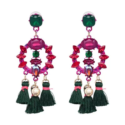 Green Модный шарм с бахромой Bijoux Роскошный кулон кисточка массивные Серьги Горячая Распродажа Бохо блестящие Висячие серьги для женщин - Окраска металла: Green