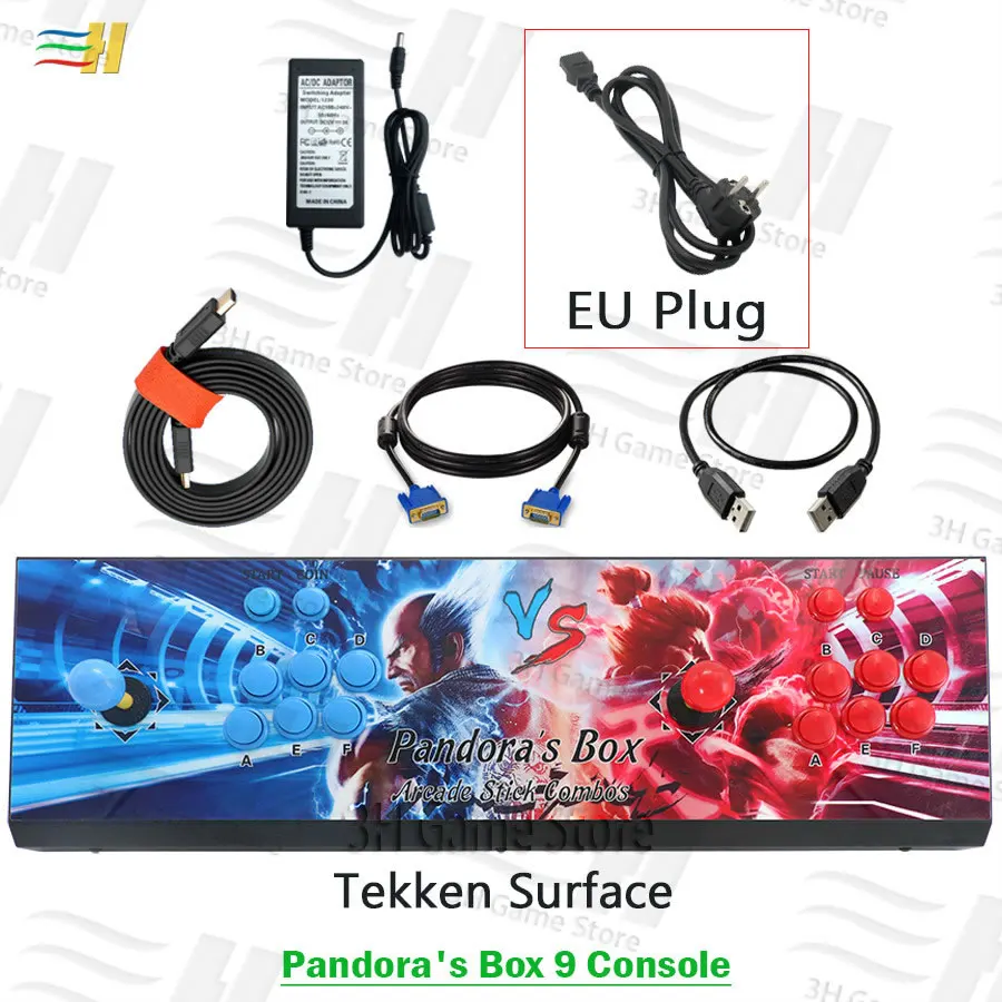 PB9 tekken EU plug Новинка Pandora Box 9 1500 В 1 железная игровая консоль для аркадных игр 2 игрока джойстик Кнопка HDMI VGA usb джойстик для ПК ps3 ТВ 5S 6 6s 7 - Цвет: PB9 tekken EU plug