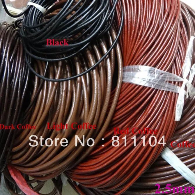 New 2.5mm Round Genuine Real Leather Necklace Bracelet Ropes Cords Strings DIY Braided Key Rings Bracelet Strap Making Wholesale