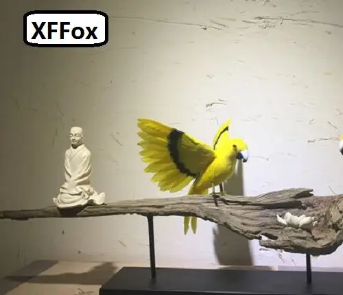 Новая модель попугая с желтыми крыльями из пены и пера имитация подарок для птицы