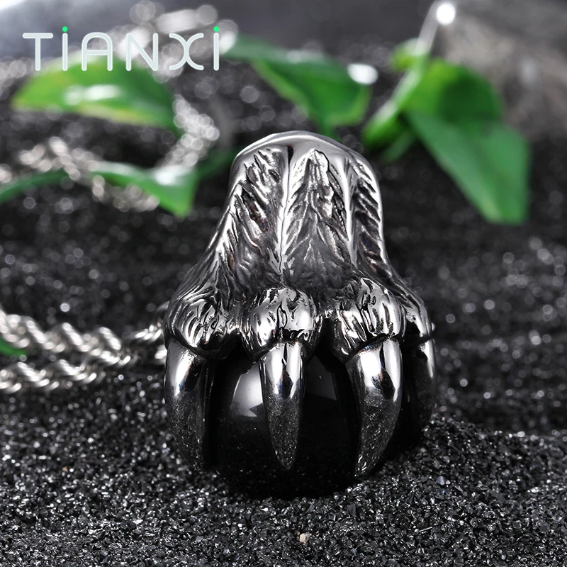 TIANXI Gothic Wolf Crawl With Glass Ball Necklace For Men Stainless Steel Pendant Necklaces Punk Free Shipping Male Jewelry | Украшения и