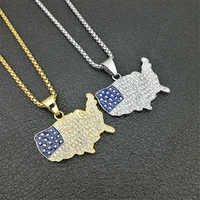 hip hop iced out bling american map flag pendants necklaces male gold color stainless steel chain golden jewelry for men