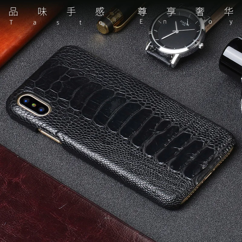 

luxurious Cover For Apple iPhone X Xs Max XR Back Case Genuine Ostrich Foot Skin Leather Mobile Phone Rear Cover