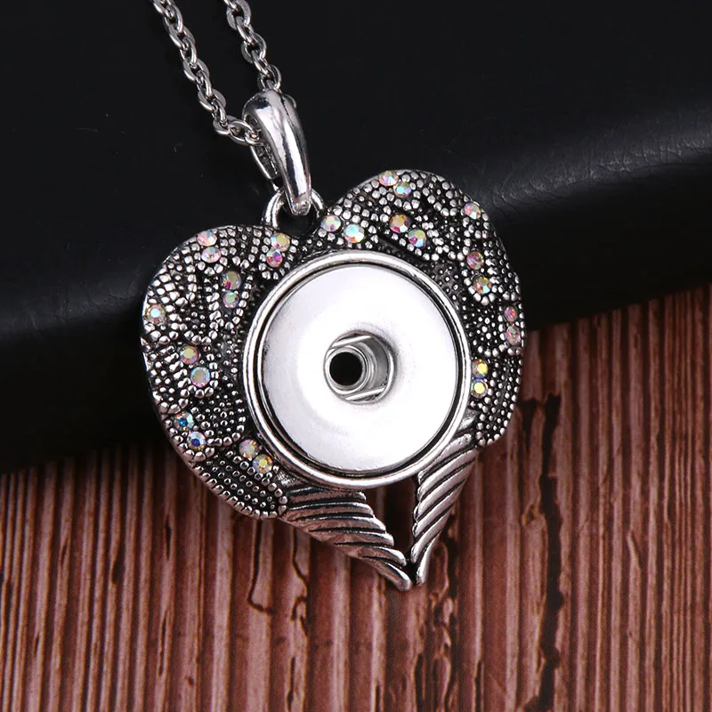 New snaps jewelry Heart shaped wing with crystal rhinestone snap necklace 18mm Pendant women girl fun Christmas gift | Украшения и
