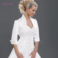 custom made hot sale high neck 34 sleeves satin wedding jacket white black plus size bridal jackets